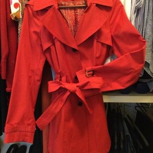 Red Trench style rain coat